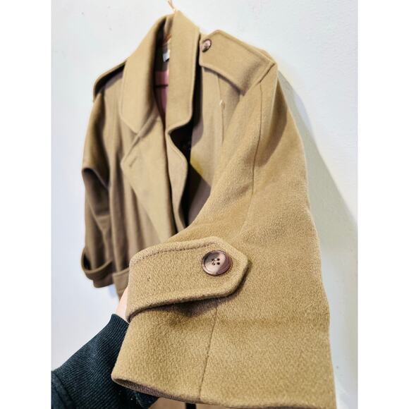 Vintage LARRY LEVINE Tan 100% Pure Wool Button Front Trench Coat Size 4 - Picture 13 of 15